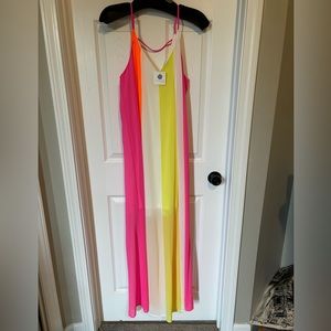 New She +Sky medium pink, orange, white and yellow summer dress